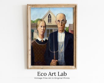 American Gothic Famous Portrait Classic Painting. Vintage Downloadable Print. Famous Grant Wood Printable Vintage Art. Fine Art Print