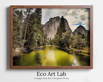 Yosemite Wall Art National Park Poster. Instant Download Yosemite Poster National Park Art, Mountain Landscape Wall Decor Printable Wall Art