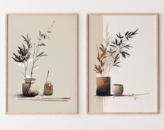 Set of 2 Modern Minimalist Abstract Printable Wall Art. Brown & Beige Wabi Sabi Abstract Prints. Zen Gallery Wall. Neutral Japandi Wall Art
