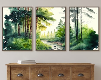 Set of 3 Prints. Watercolor Forest Landscape Prints. 3 Piece Wall Art. Nature Landscape Print Set. Gallery Wall Set. Modern Home Decor