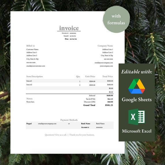 invoice template business invoice custom billing form etsy