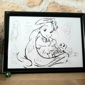 Handgemaakte ingelijste poster van Rapunzel en Pascal in Disney Animator afbeelding 2