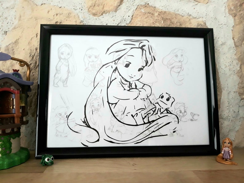 Handgemaakte ingelijste poster van Rapunzel en Pascal in Disney Animator afbeelding 2