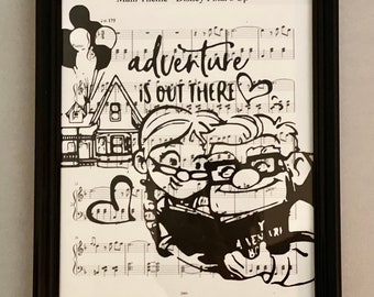 Handmade poster of the Disney cartoon Up there framed in a black frame