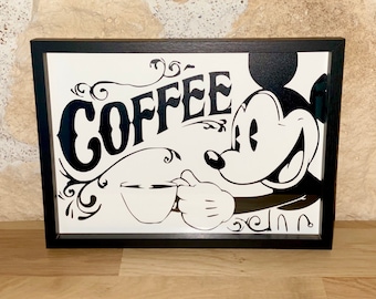 Handmade framed poster of Mickey Coffee Disney