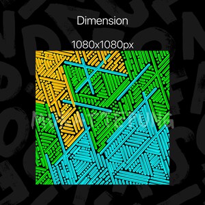 K&ouml;nnte beinhalten: Abstraktes geometrisches Muster mit sich kreuzenden Linien in Gr&uuml;n-, Blau- und Gelbt&ouml;nen auf schwarzem Hintergrund. Das Bild ist 1080 Pixel mal 1080 Pixel gro&szlig;.