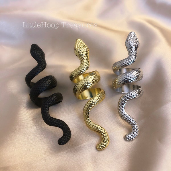 Adjustable snake ring, snake band, snake ring, cobra ring, gold snake ring, black snake ring, gift for her