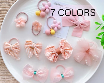 Set of Girl Hair ties | Baby hair Bows elastic | Girl bows ties | Bows hair band | Kids Hair ties | Hair accessories | toddler Hair bows