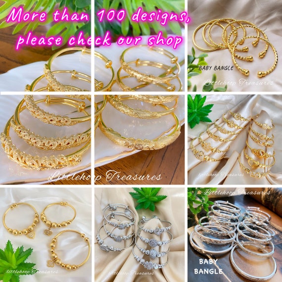 22K Multi Tone Gold Baby Bangles Set of 2 W/ Etched Heart & Leaf Desig –  Virani Jewelers