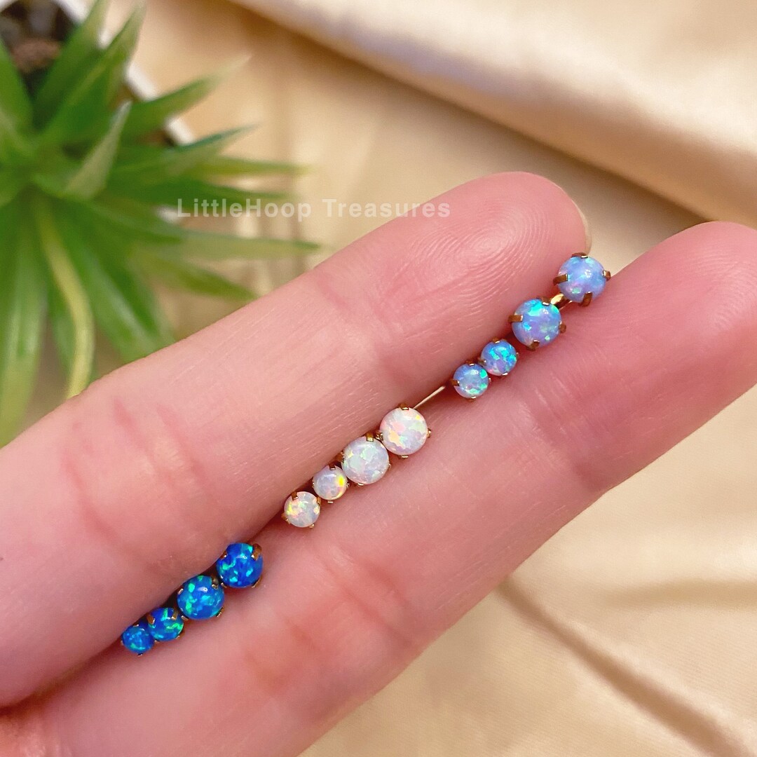 Opal Stud Earring Stainless Steel Blue Opal Earring Opal Etsy