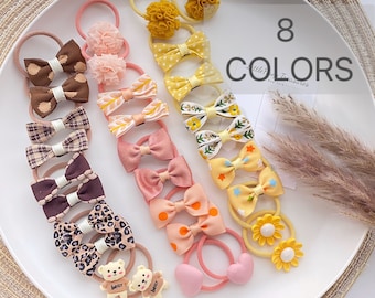 Toddler Hair Ties with bow, Soft Hair Band, Ponytail Bow Hair Ties, Hair elastic with Bow, Girl Accessories, Gentle Hair ties, Girl Gift