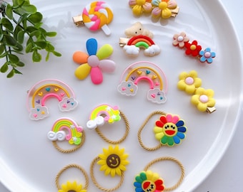 Toddler Hair Tie & Clip Set | Rainbow, Flower Accessories