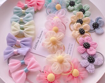 Lazos para el cabello de niñas pequeñas / Lazos para el cabello de bebés con flores / Lazos para el cabello de niñas pequeñas / Cintas para el cabello de niñas pequeñas / Elásticos para el cabello de niñas / Accesorios para el cabello / Lazos suaves