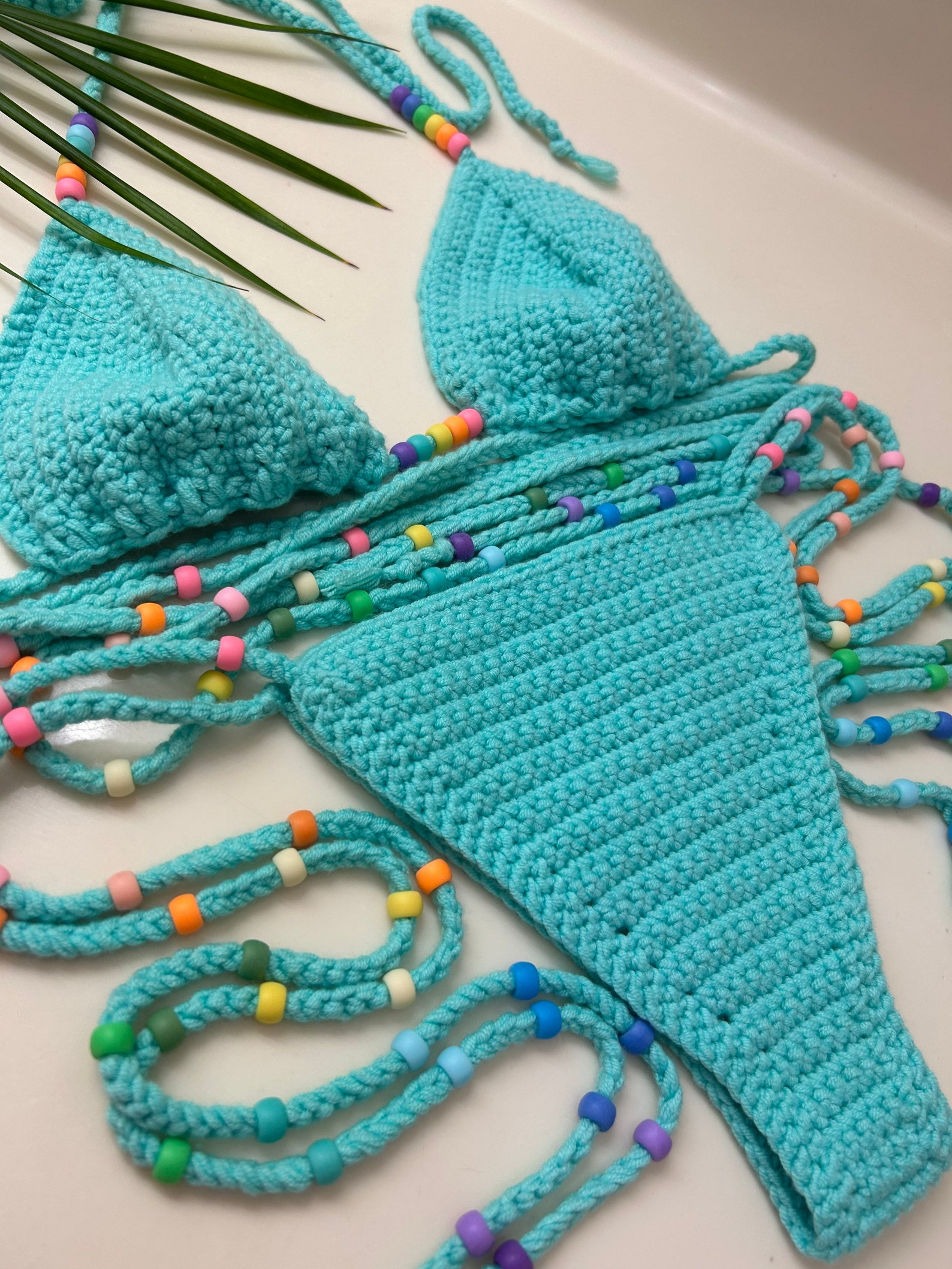 Rainbow Gradient Crochet String Bikini Set in the Color Turq Etsy