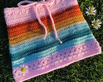 Rainbow Moss Crochet Mini Skirt Set