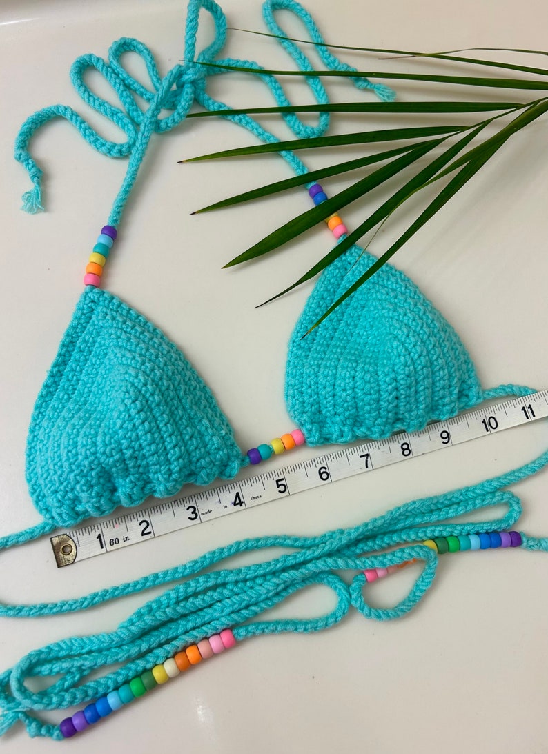 Rainbow Gradient Crochet String Bikini Set in the Color Turq Etsy