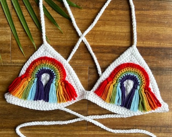 Rainbow Festival Solid Triangle Crochet Bikini Top