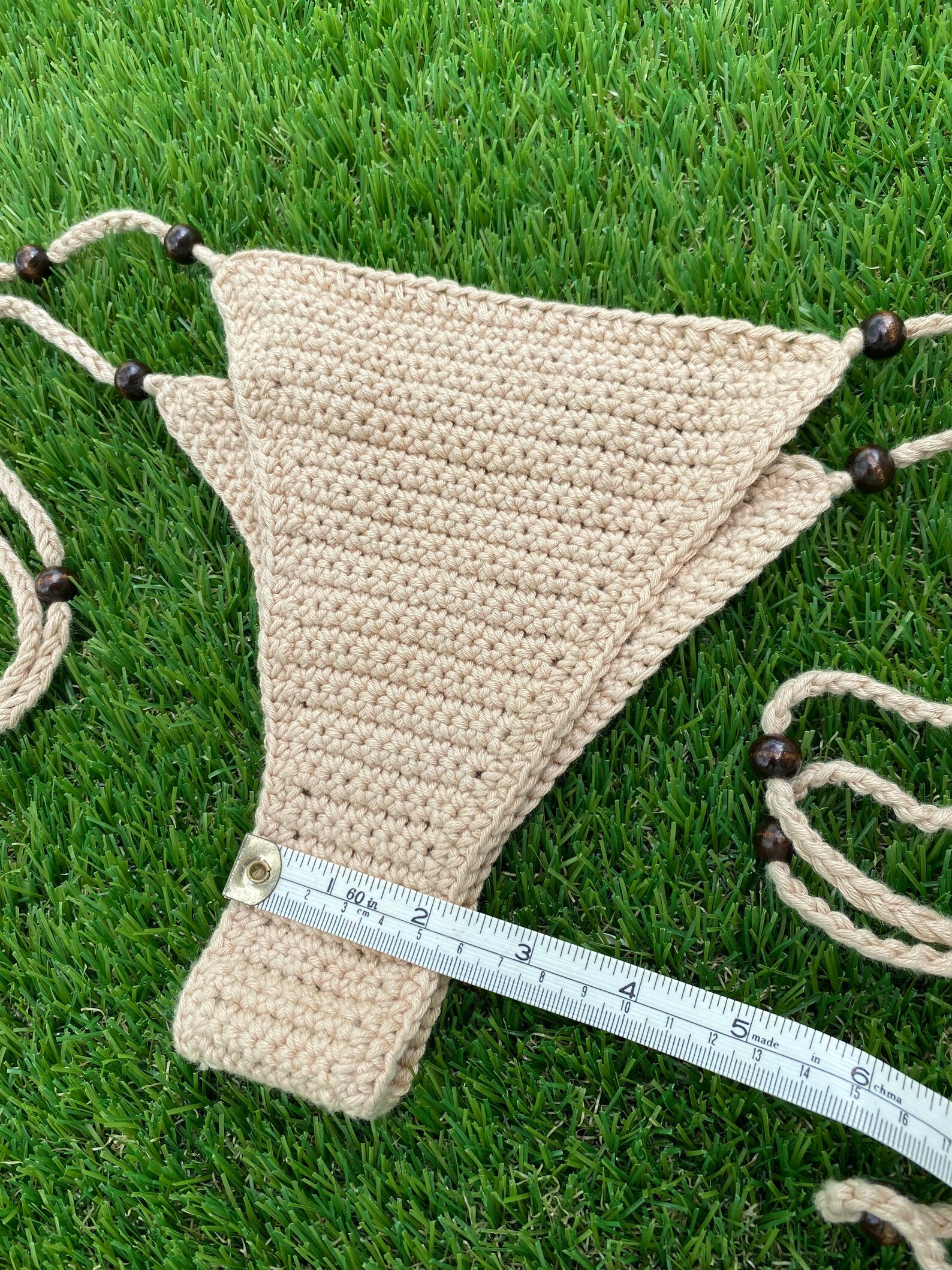 Nude Crochet Triangle String Bikini With Wooden Beads - Etsy