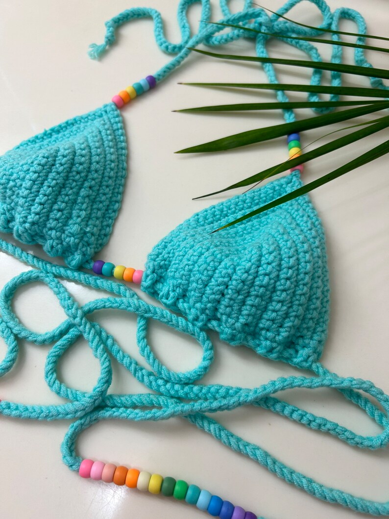 Rainbow Gradient Crochet String Bikini Set in the Color Turq Etsy