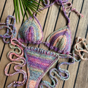 Stained Glass Copper Beaded Crochet String Bikini Set