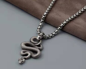 Silver Snake Necklace Pendant for Men 