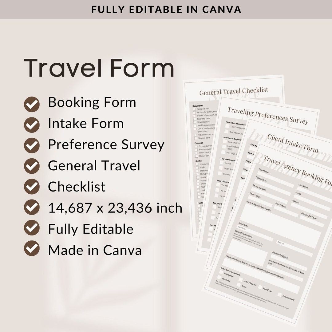 Travel Agent Booking Form Client Vacation Intake & Survey - Etsy