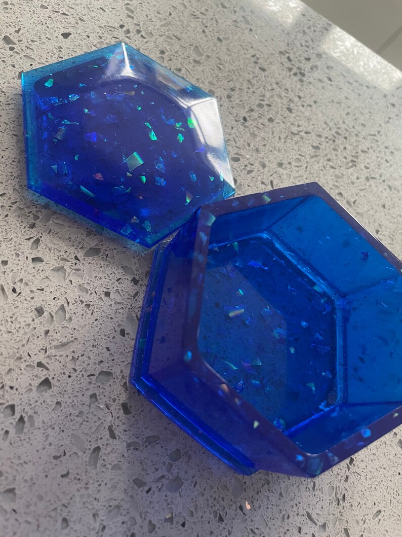 Blue hexagonal Jacksonville Mall handmade trinket box nam Can Award be with personalised