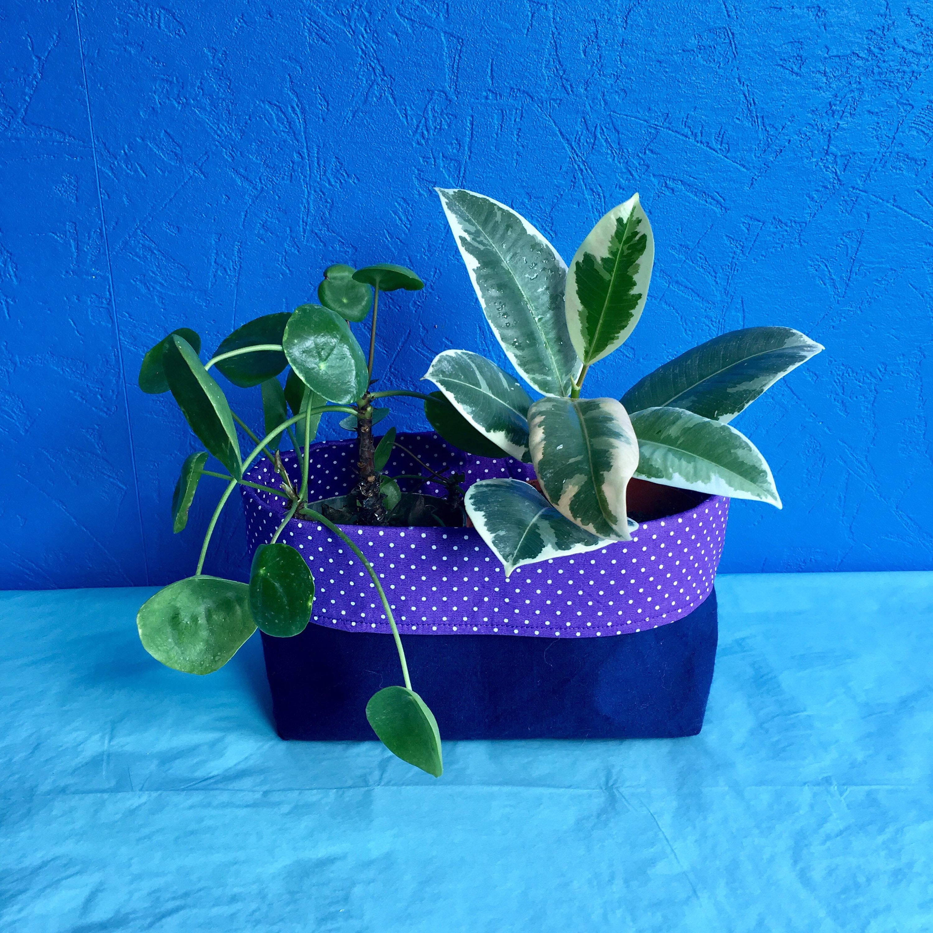 Corbeille en Tissu Violet à Pois