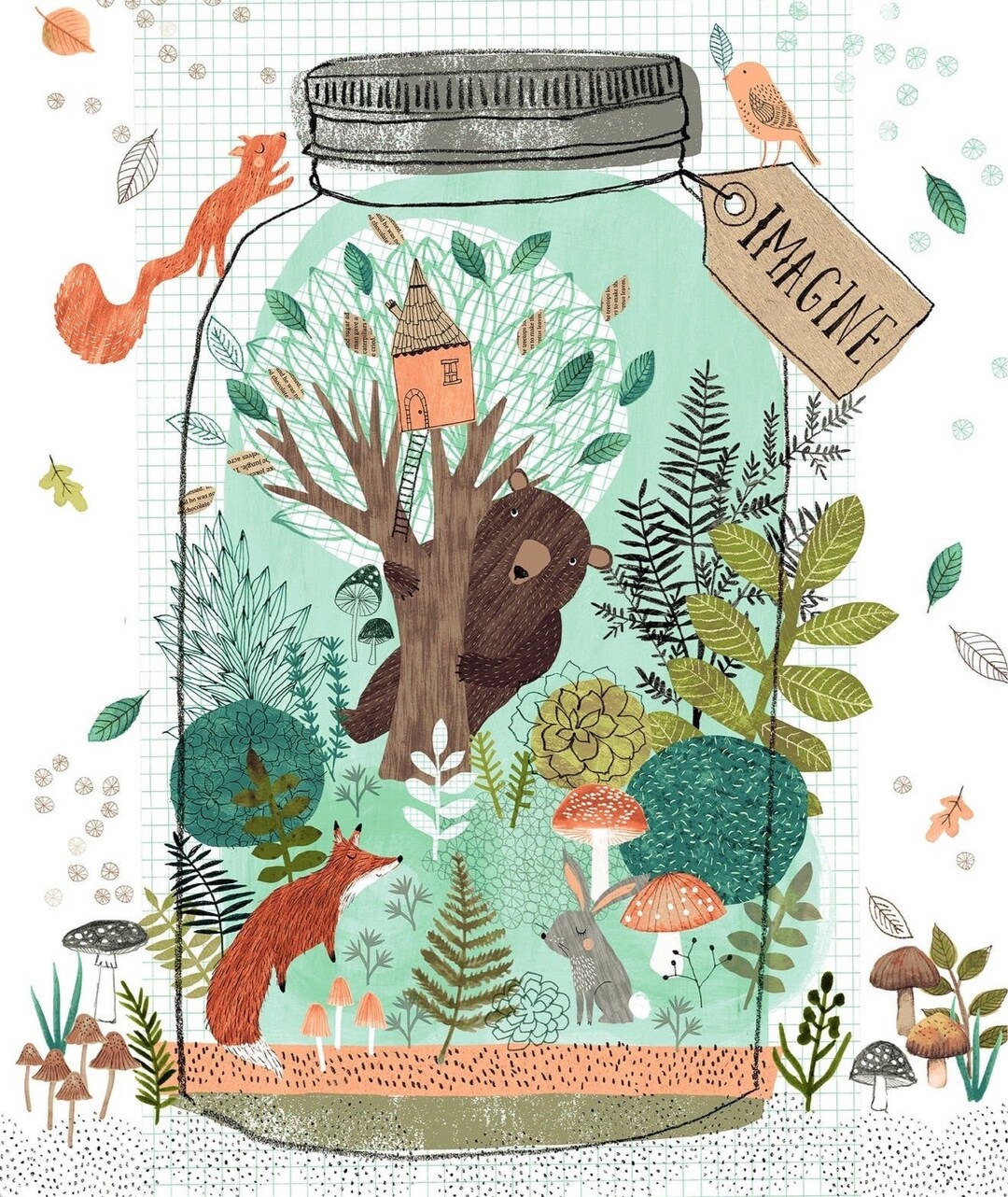 Imagine Terrarium Fabric Panel From Clothworks, Cotton Quilting Fabrics