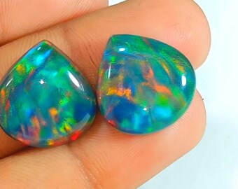 Crystal Aurora opal Cabs Heart Shape Pair Smooth Multi fire Aurora opal Doublet Gemstone Making for Jewelry Loose Stone  18X17X6 MM