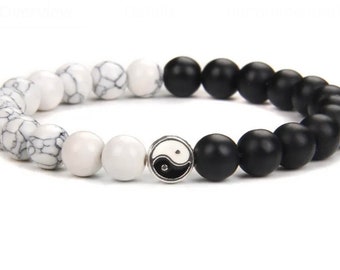 YIN & YANG-Howlite, Frosted Stone, Black And  White Stretch Energy Bracelet-Looking For Your Soulmate? Wear This to Attract Him or Her ASAP!
