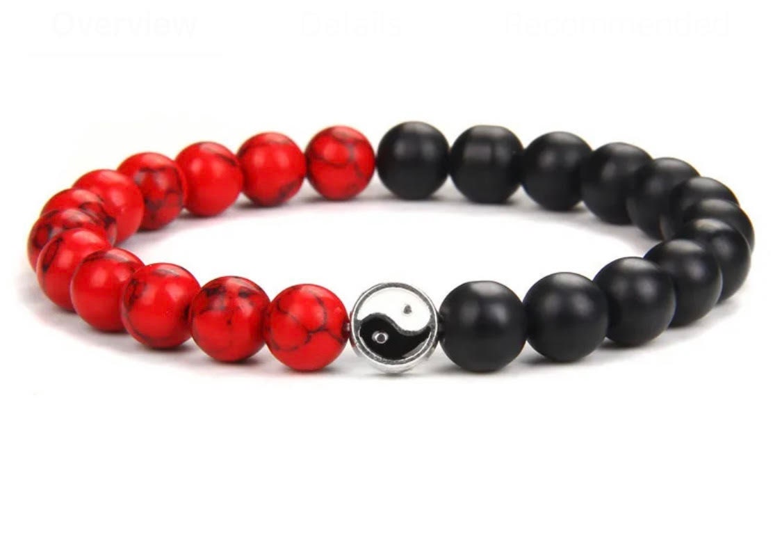 YIN & YANG- Howlite, Frosted Stone, Red And Black Stretch Energy Bracelet- Looking For Your Soulmate? Wear This to Attract Him or Her ASAP!