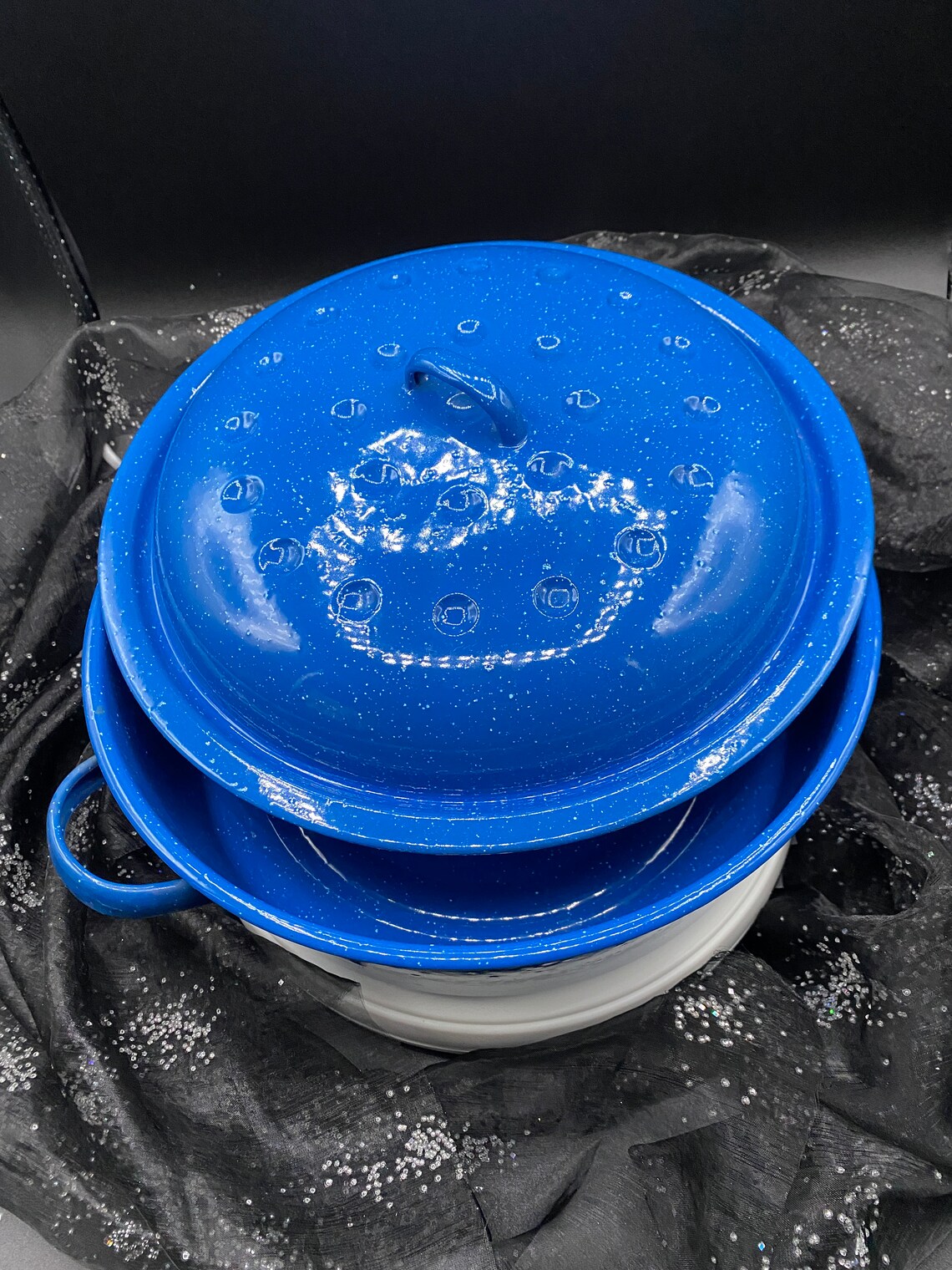 Vintage Blue Speckled Enameled Metal Roaster Farmhouse Etsy UK