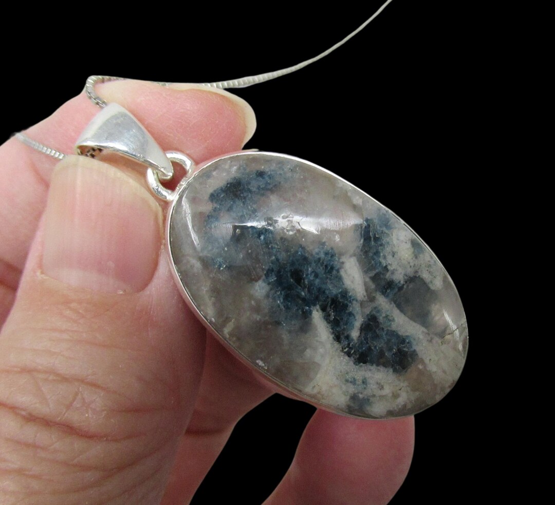 1.75 Blue Indicolite Tourmaline in Quartz Polished Sterling Silver ...