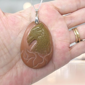 2.3" OOAK Hand Carved Dragon Head Autumn Jasper Sterling Silver Pendant, Dragon Spirit Animal, Dragon Jewellery, 13g