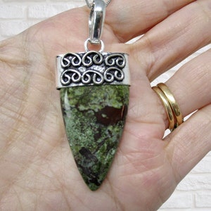 2.25" Natural Dragon's Blood Jasper Crystal Sterling Silver Pendant, Jasper Gemstone Silver Pendant, Green Stone Pendant, 12g