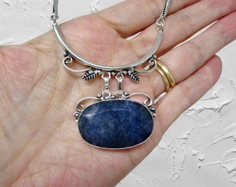 Blue Sapphire Sterling Silver Pendant Necklace 19" 35g