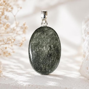 Silver Sheen Obsidian Pendant: Sterling Silver Amulet for Shadow Work