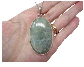2.5" Green Fluorite Crystal Stone Sterling Silver Pendant Green Gemstone Jewelry, 20g