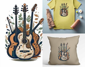 Ornate Guitar / Set of 10 / Clipart Bundle / High Quality JPEG / Transparent PNG / Digital Download / Printable Art | 14918467