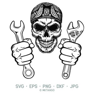 Skull Mechanic Svg Png , Skull Svg , Wrenches Svg , Tools Svg , Repair Svg , Bearded Skull Svg , Digital Download