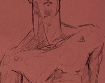 Dessin homoérotique original signé In The Pink Seated Male
