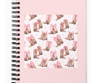 Spiralblock mit Pink Schleife und Cowboystiefeln Liniertes Notizbuch