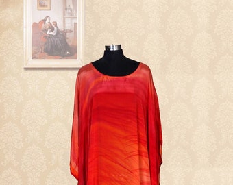 Tangerine Dreams: Luxurious Orange Silk Kaftan for Women