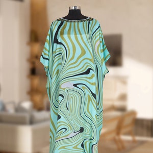 Beautiful Silk Kaftan Caftan Cover Up Silk Kaftan Maxi Dress large abstract floral print Silk Caftan maxi dress long Plus Size silk Kaftans