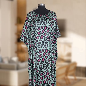 Animal print silk kaftan long kaftan casual wear kaftan luxury kaftan womens caftan beach wear kaftan cover up lounge wear satin kaftan