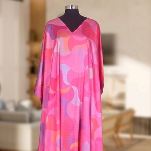 Women Soft Satin Silk Printed Kaftan V-Neck Belt Style Wear Beach Maternity Modest Maxi Dress,Islamic Women Kaftan