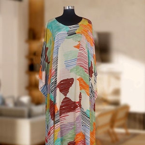 Designer Print Silk Caftan Dress: Plus Size Loungewear