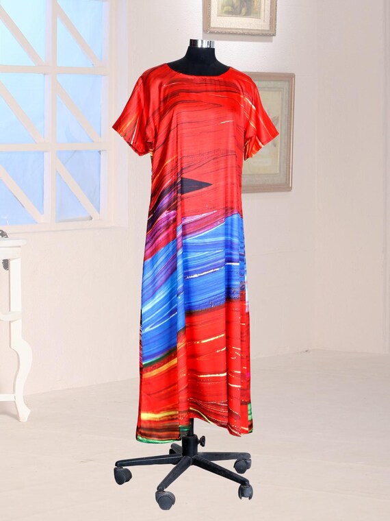Boho Maxi Dress for Women – Colorful Abstract Print Wrap Dress