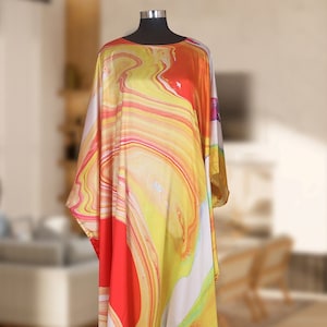 Geometric print Silk Abstract Kaftan Maxi Dress Plus Size for Women Summer Kaftan Beach Wear cover up Kaftan Resort Wear Caftan Loungewear